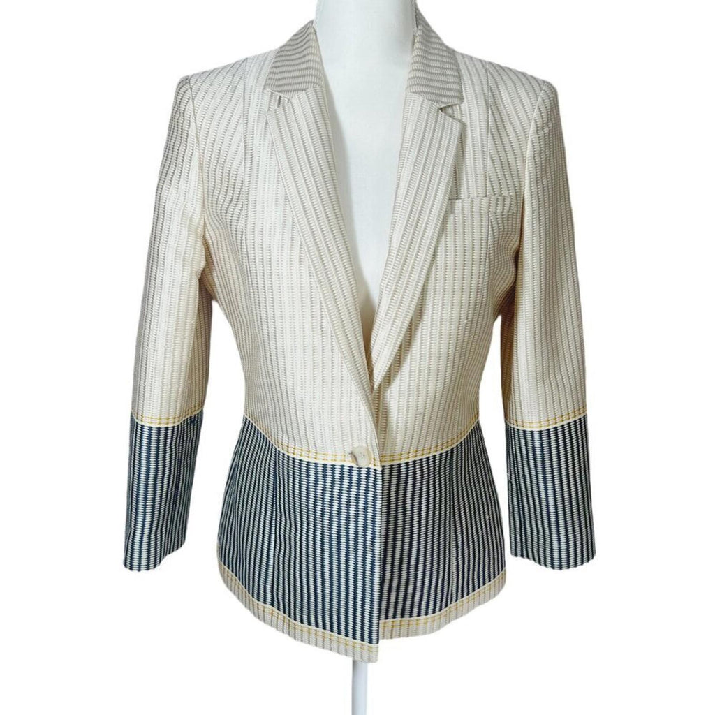 Elizabeth & James Hazel Tan and Navy Blazer Jacket Textured Woven Women's Size 8