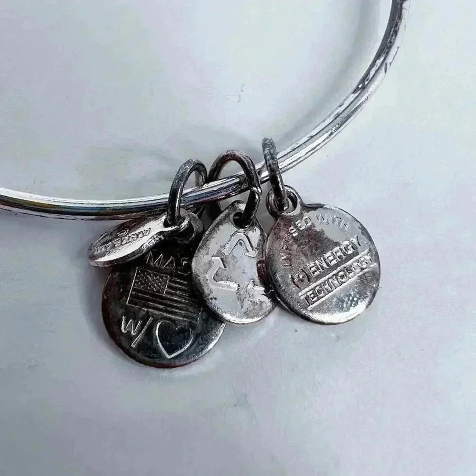 Alex & Ani Sterling Silver Plated Bracelet Green Rhinestone Charm