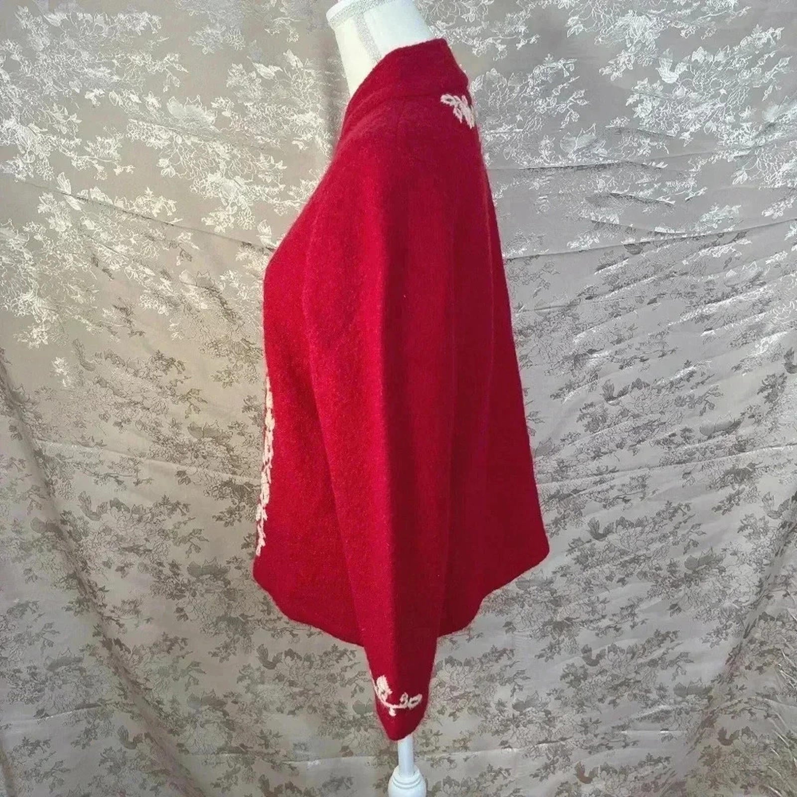 Coldwater Creek Red Boiled Wool Embroidered Jacket Size L
