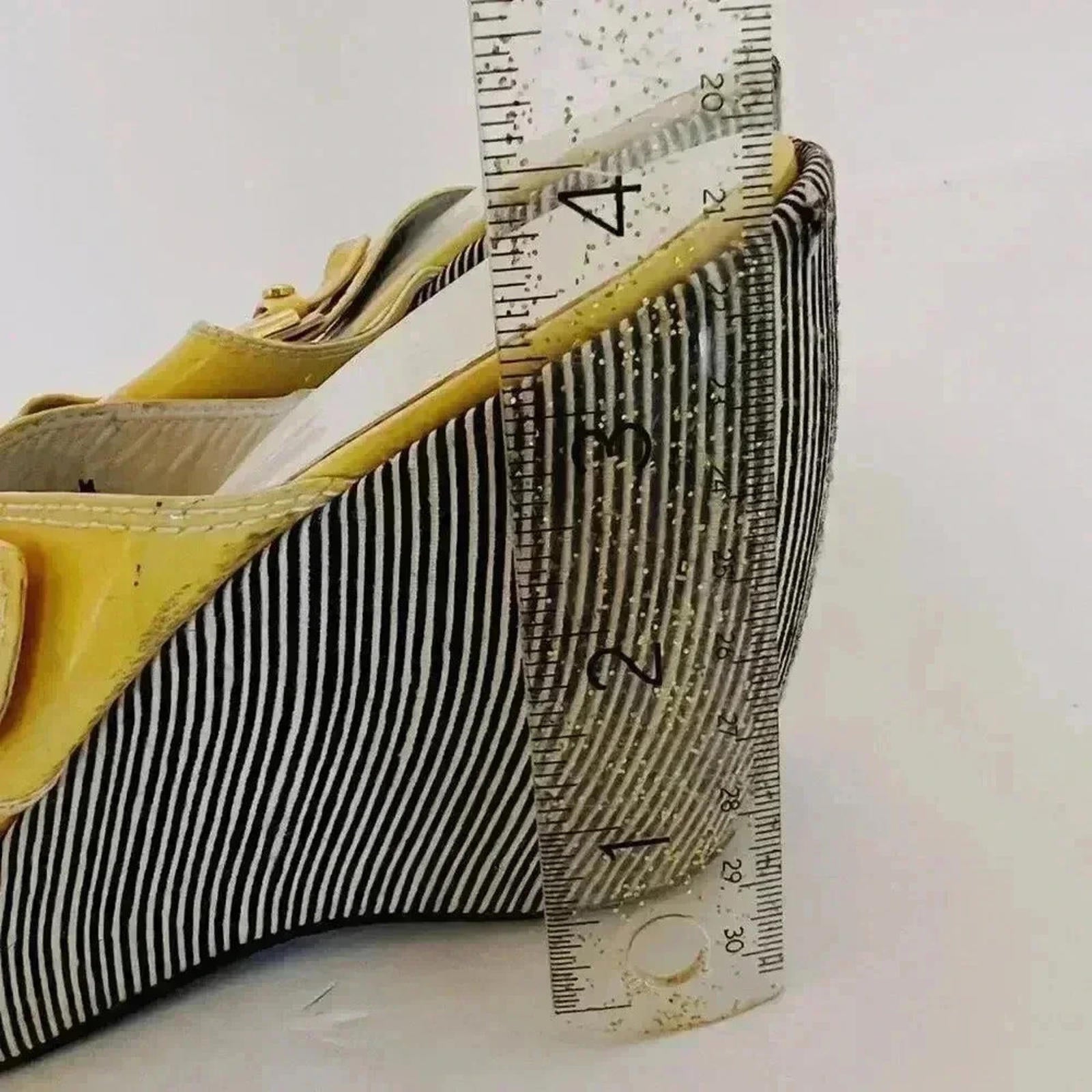 Stuart Weitzman Vintage Yellow Patent Leather Platform Wedges Stripes