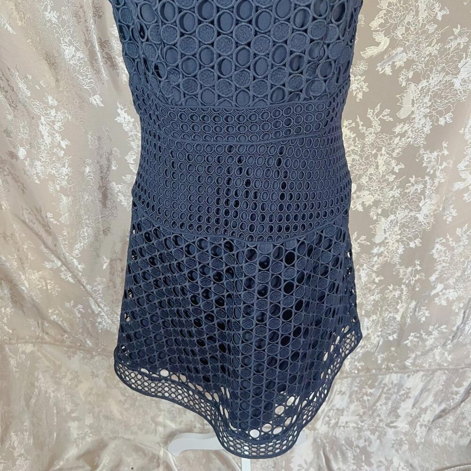 Ann Taylor Navy Blue Laser Cut Out Lace Overlay Formal A Line Dress Size 6