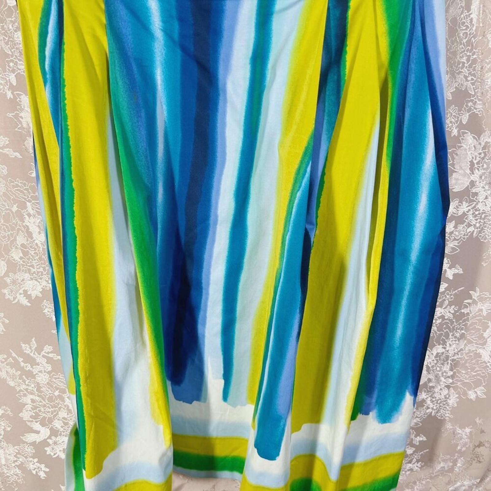 Calvin Klein Multicolor Blue and Green Watercolor Strapless Sun Dress Size 10