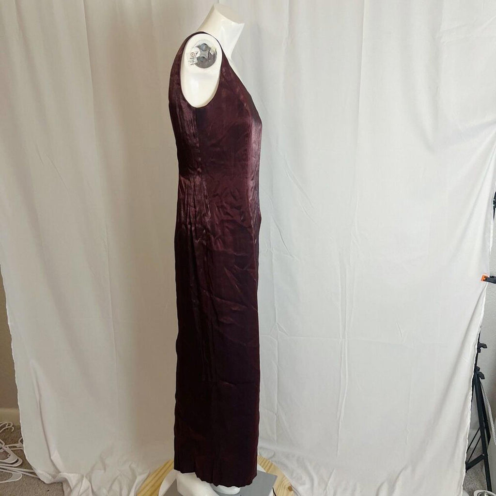 90s Vintage Karen Miller Dark Burgundy Satin Evening Gown Slip Dress Size 12
