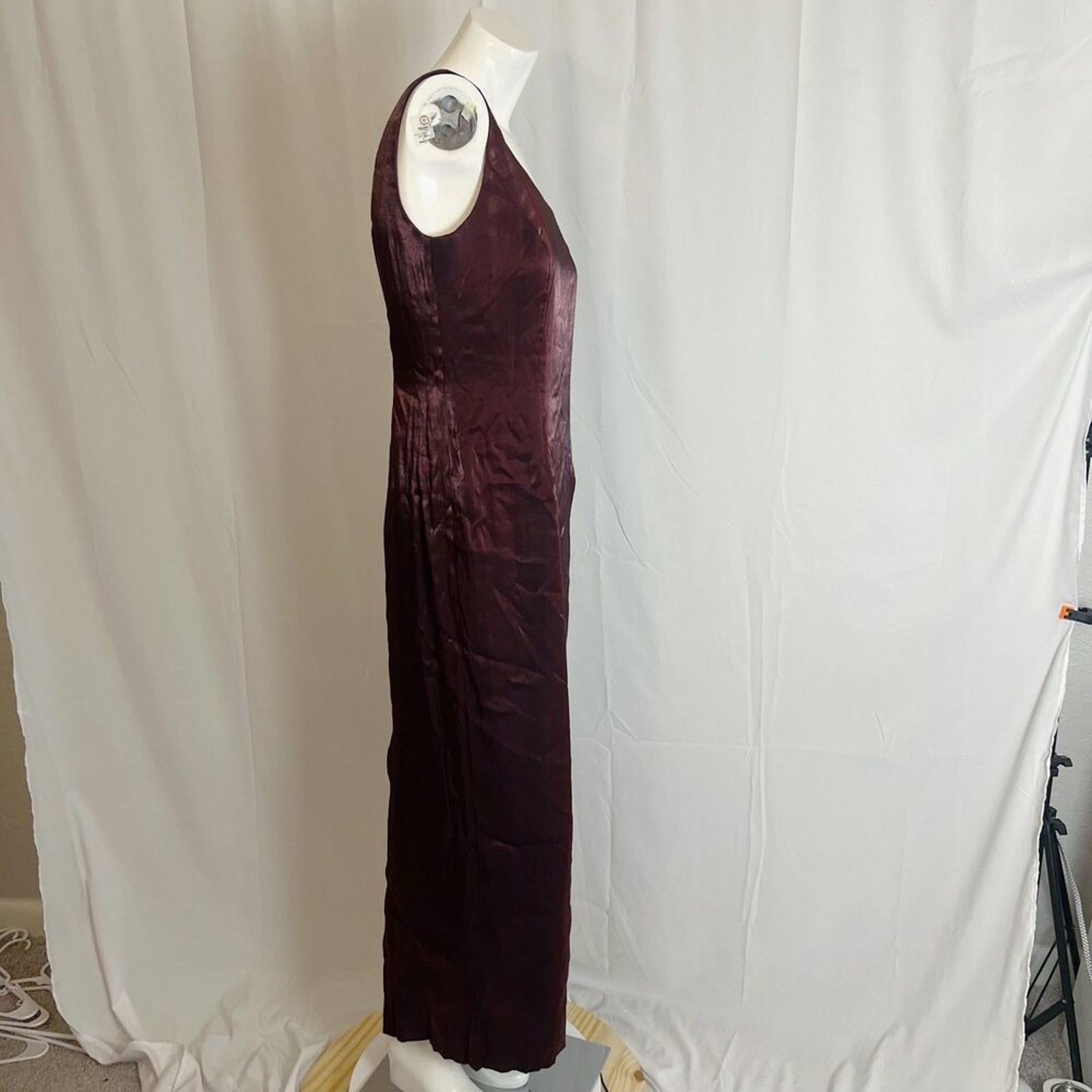 90s Vintage Karen Miller Dark Burgundy Satin Evening Gown Slip Dress Size 12