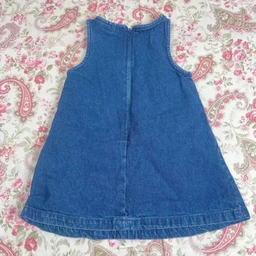 Vintage Maggie & Zoe Little Girl Baby Denim Dress Purple Flowers 18M