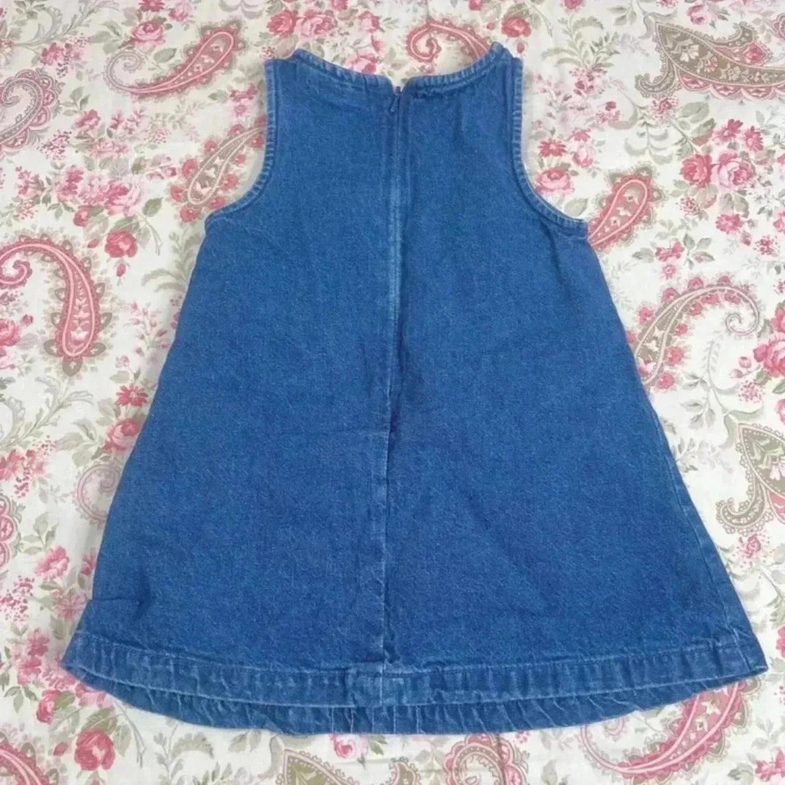 Vintage Maggie & Zoe Little Girl Baby Denim Dress Purple Flowers 18M