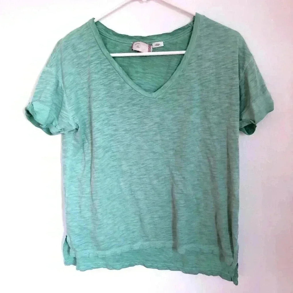 Anthropologie Postage Stamp Heathered Turquoise V Neck Tee Women's Size S