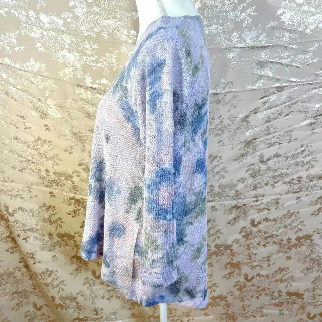 Nally & Millie Purple Floral Watercolor Knit Sweater Women's Size M