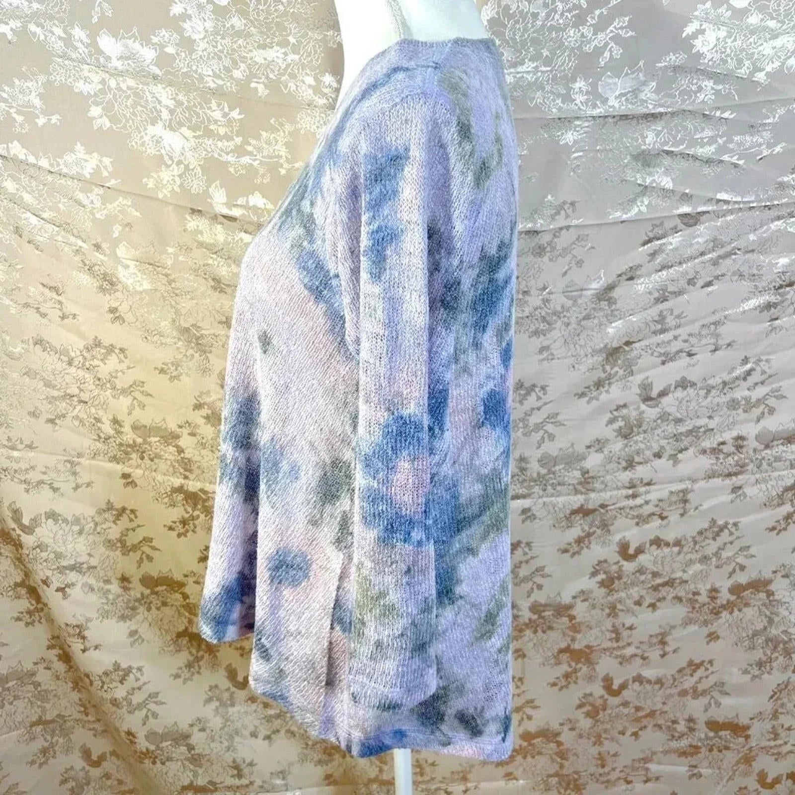 Nally & Millie Purple Floral Watercolor Knit Sweater Women's Size M