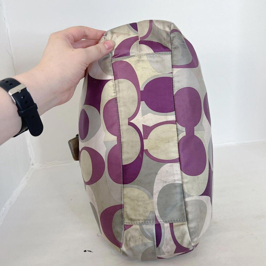Coach y2k Vintage Signature Soho Satin Scarf Print Purple Silver Monogram Bag
