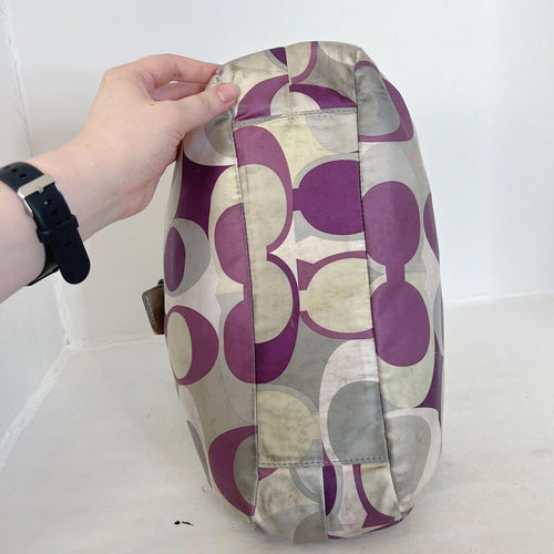 Coach y2k Vintage Signature Soho Satin Scarf Print Purple Silver Monogram Bag