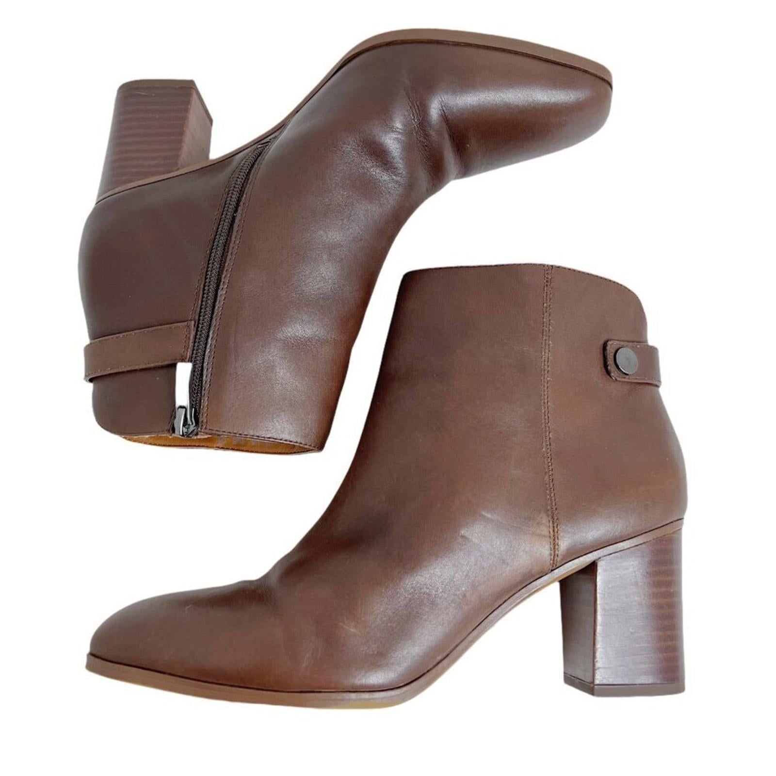 Franco Sarto Ilaria Brown Leather Heeled Booties Boots Women's Size 9.5