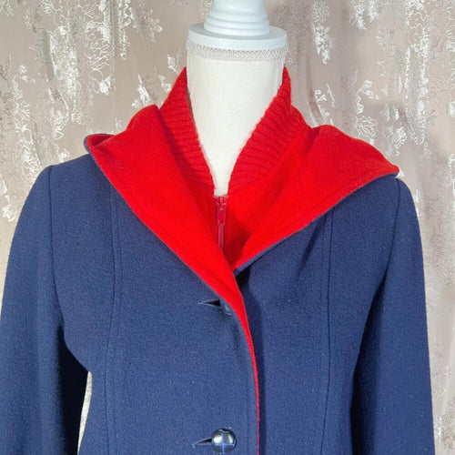 100% Wool Vintage Authentic MacKintosh Vestcoat Navy Blue and Red Jacket Size 6