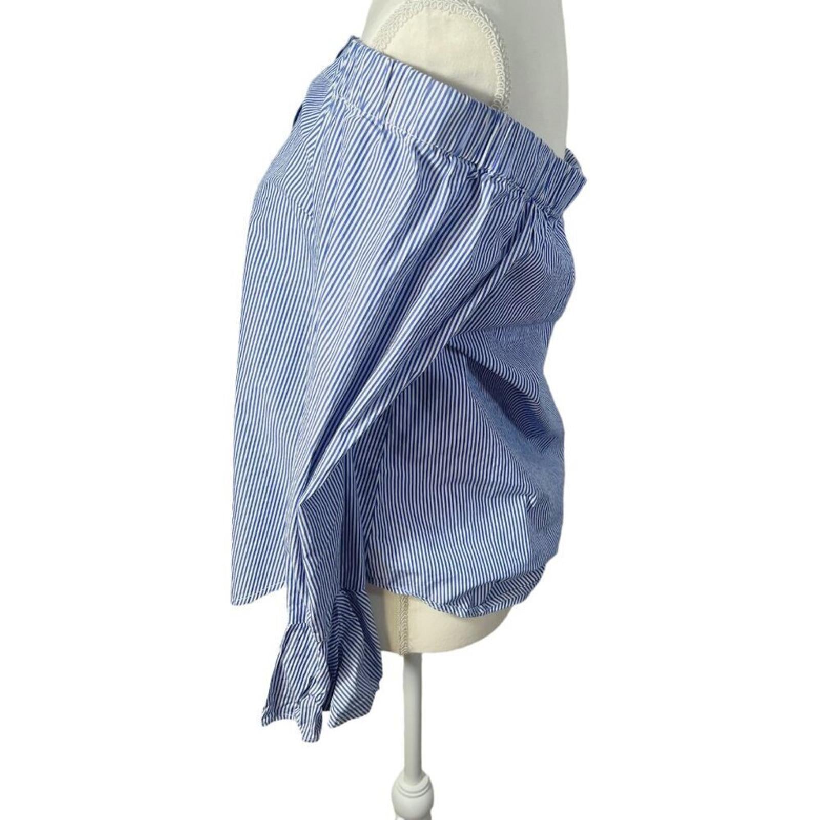 Sanctuary Blue and White Stripes Button Up Off Shoulder Blouse Women's Size S