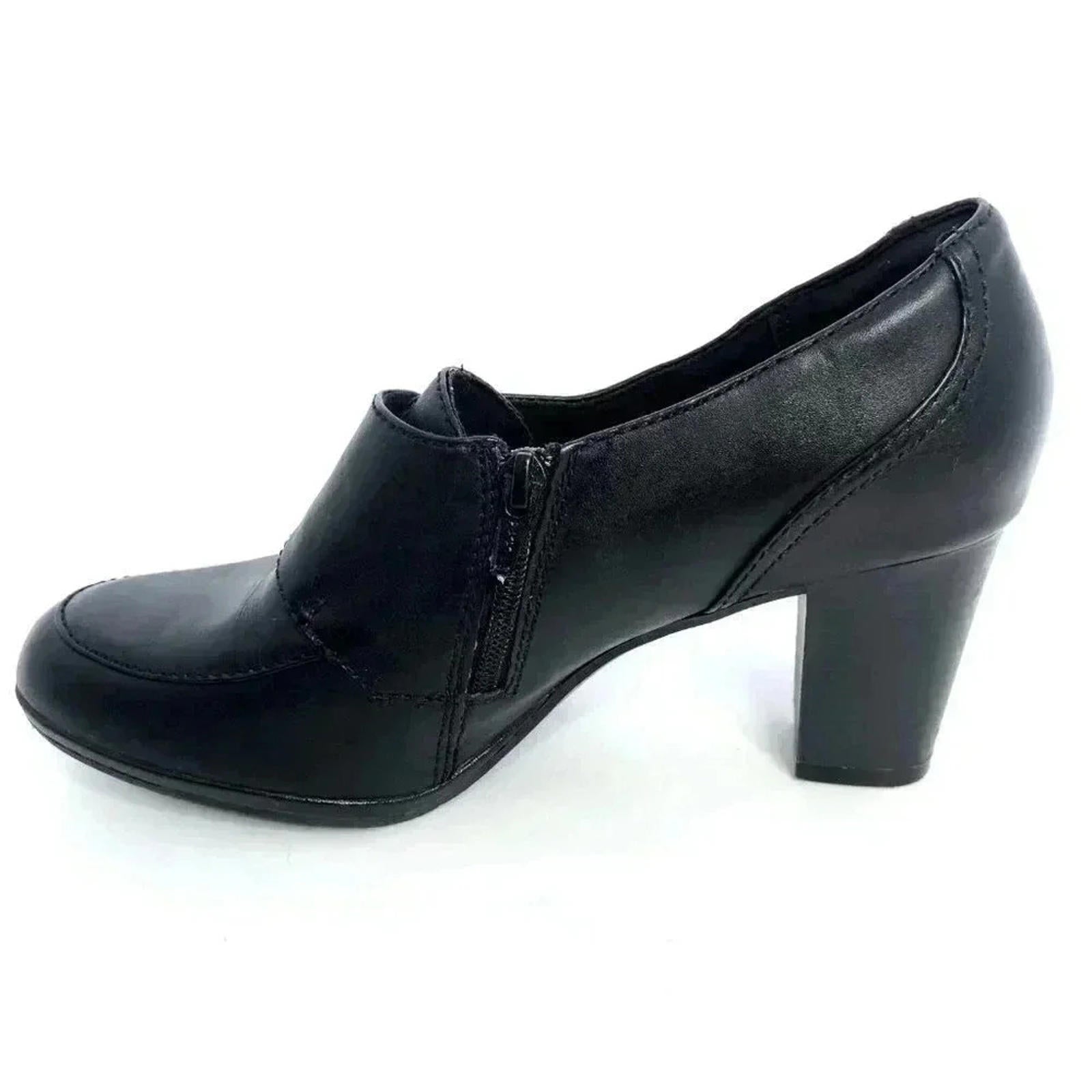 Clarks Black Leather Heeled Mule With Buckle Women's Size 10 Heels