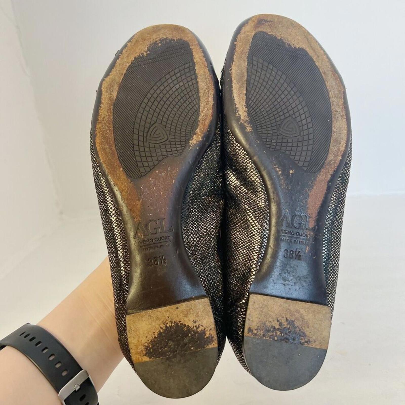 AGL Attilio Giusti Leombruni Black Gold Houndstooth Cap Toe Ballet Flat Size 8.5