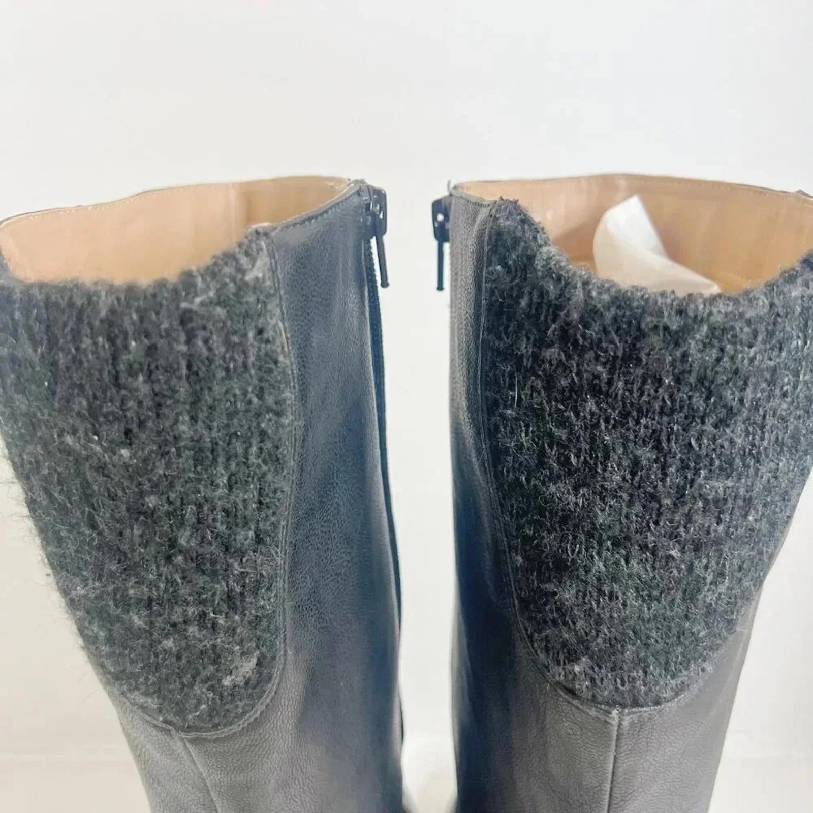 Life Stride Amy Black Faux Leather Knee High Riding Boots Knit Back Size 8.5