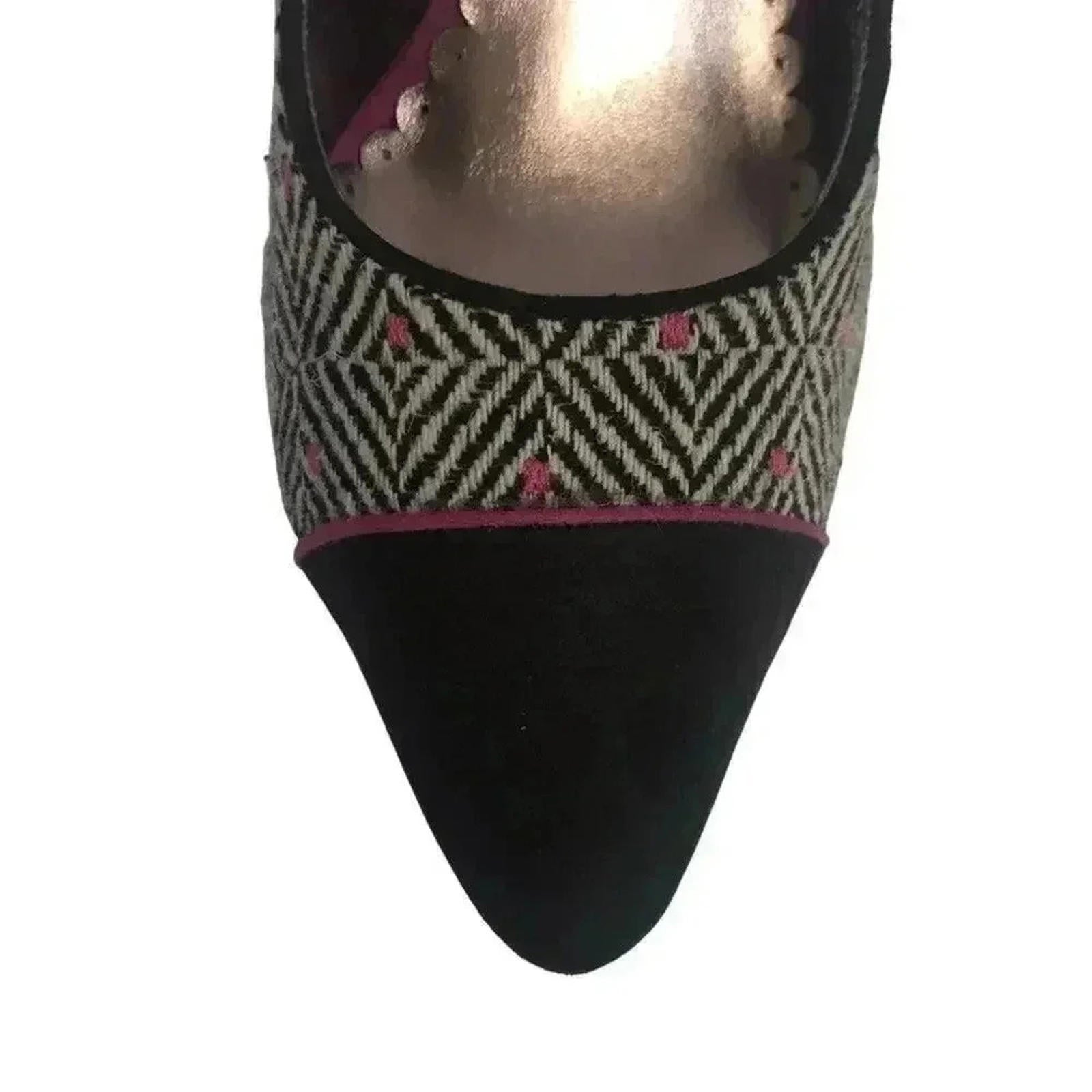 Lulu Townsend Tweed Black White Pink Patterned Stilettos Pumps Heels Size 7.5