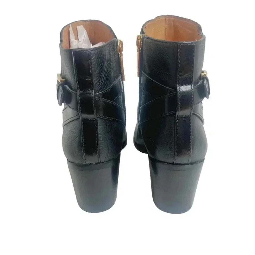 Louise Et Cie Lo Zalia Black Leather Heeled Bootie Buckled Boots Size 9.5
