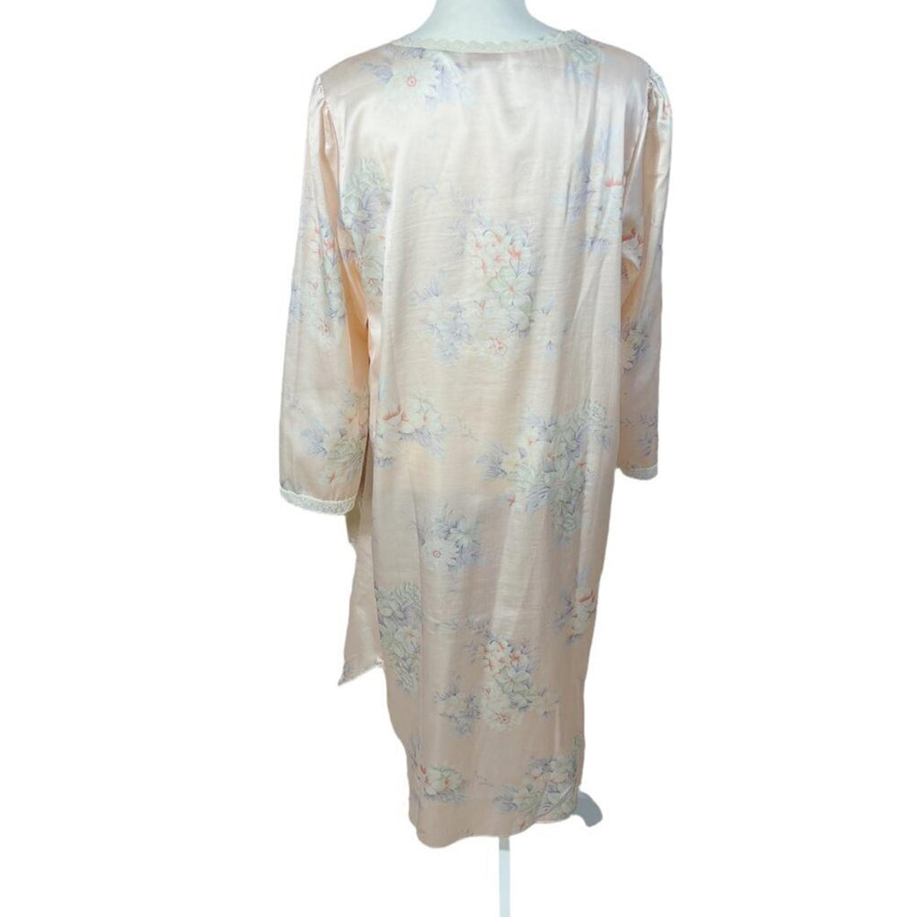 Vintage Barbizon Pink Satin Nightgown Lace Trim Bow Coquette 1980s Size M
