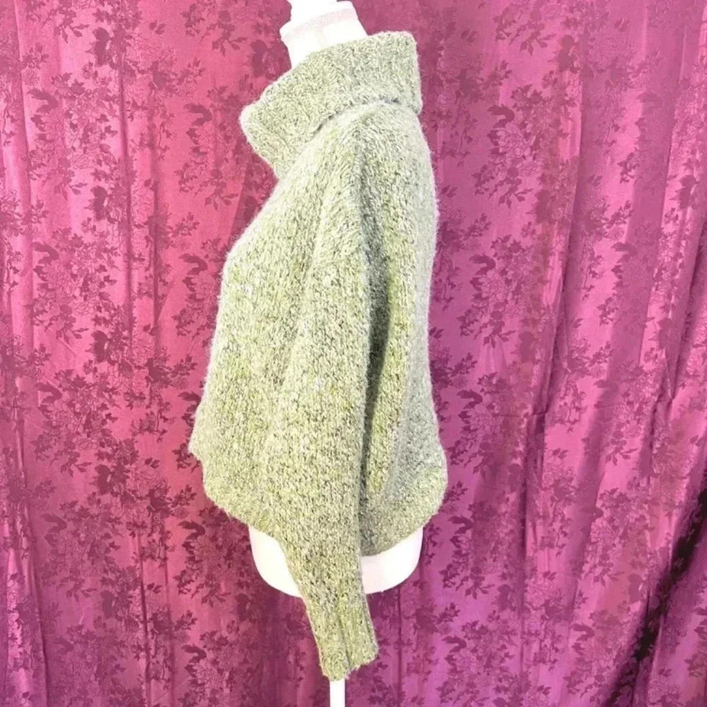 Bohme Green White Turtleneck Mock Neck Knit Sweater Women's Size XS