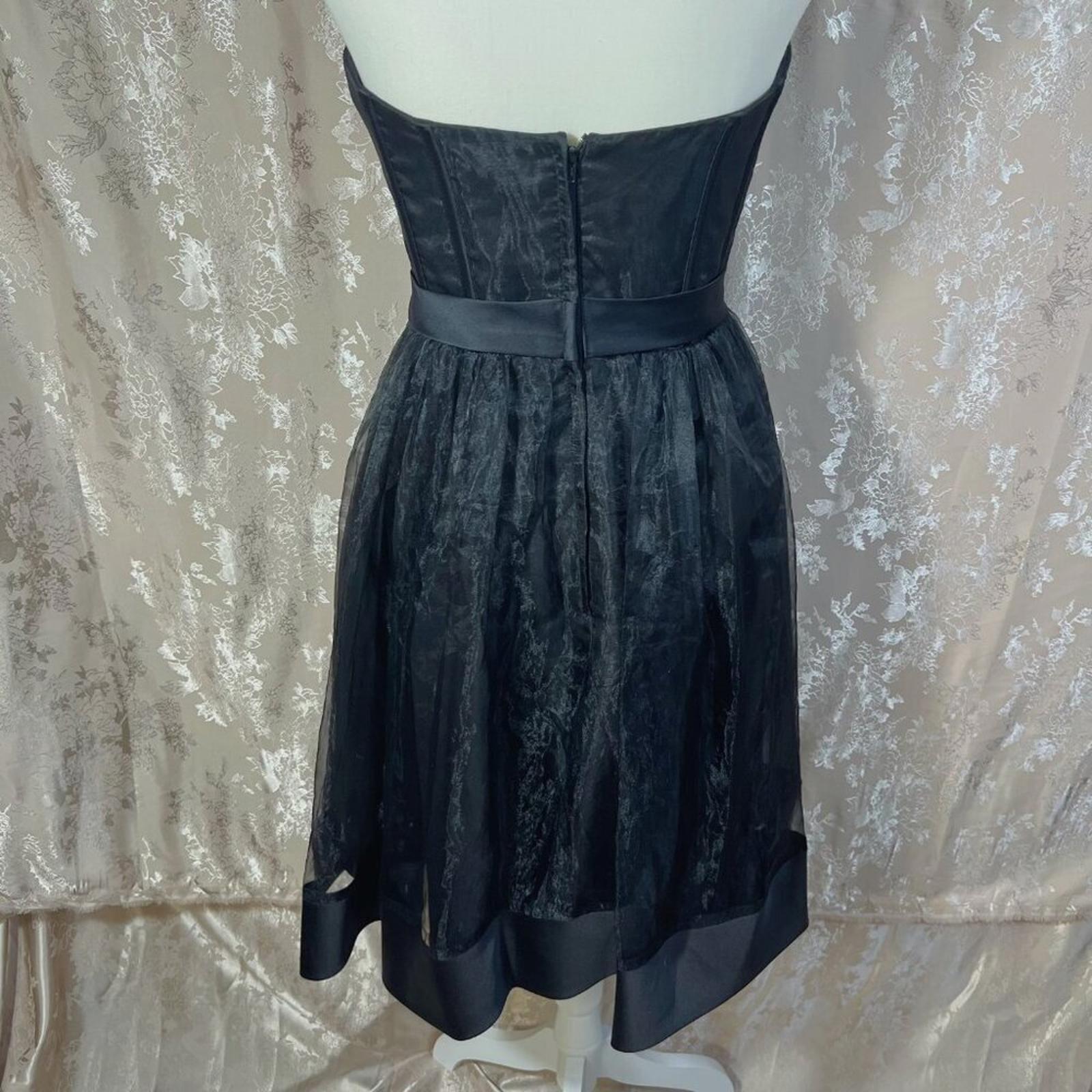Vintage Alfred Angelo Black Strapless Organza Dress Corset Top Satin Bow Size 6