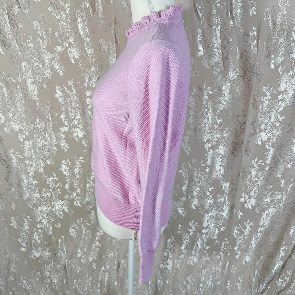 J Crew Merino Wool Pink Purple Mock Neck Sweater Ruffled Women's Size M
