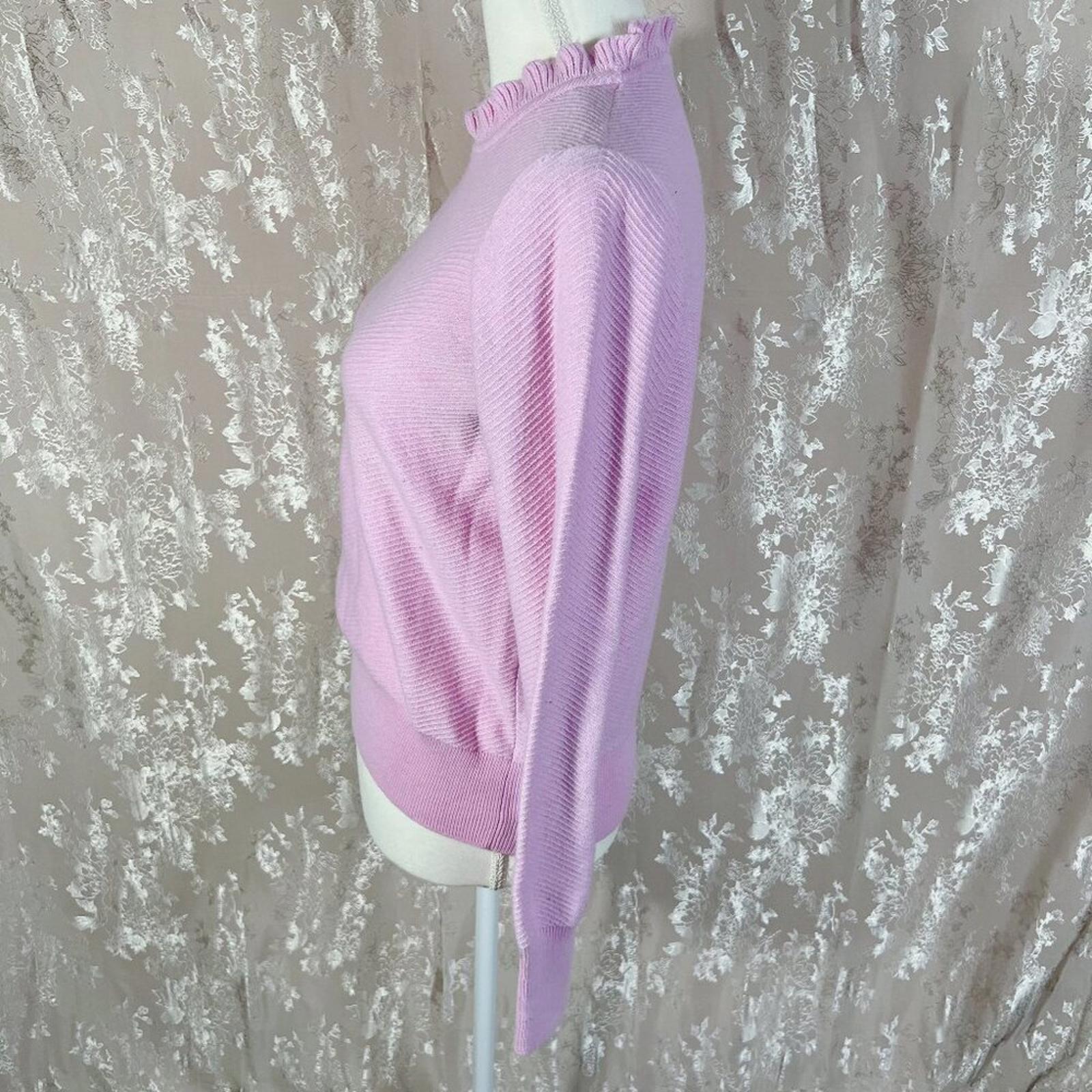 J Crew Merino Wool Pink Purple Mock Neck Sweater Ruffled Women's Size M