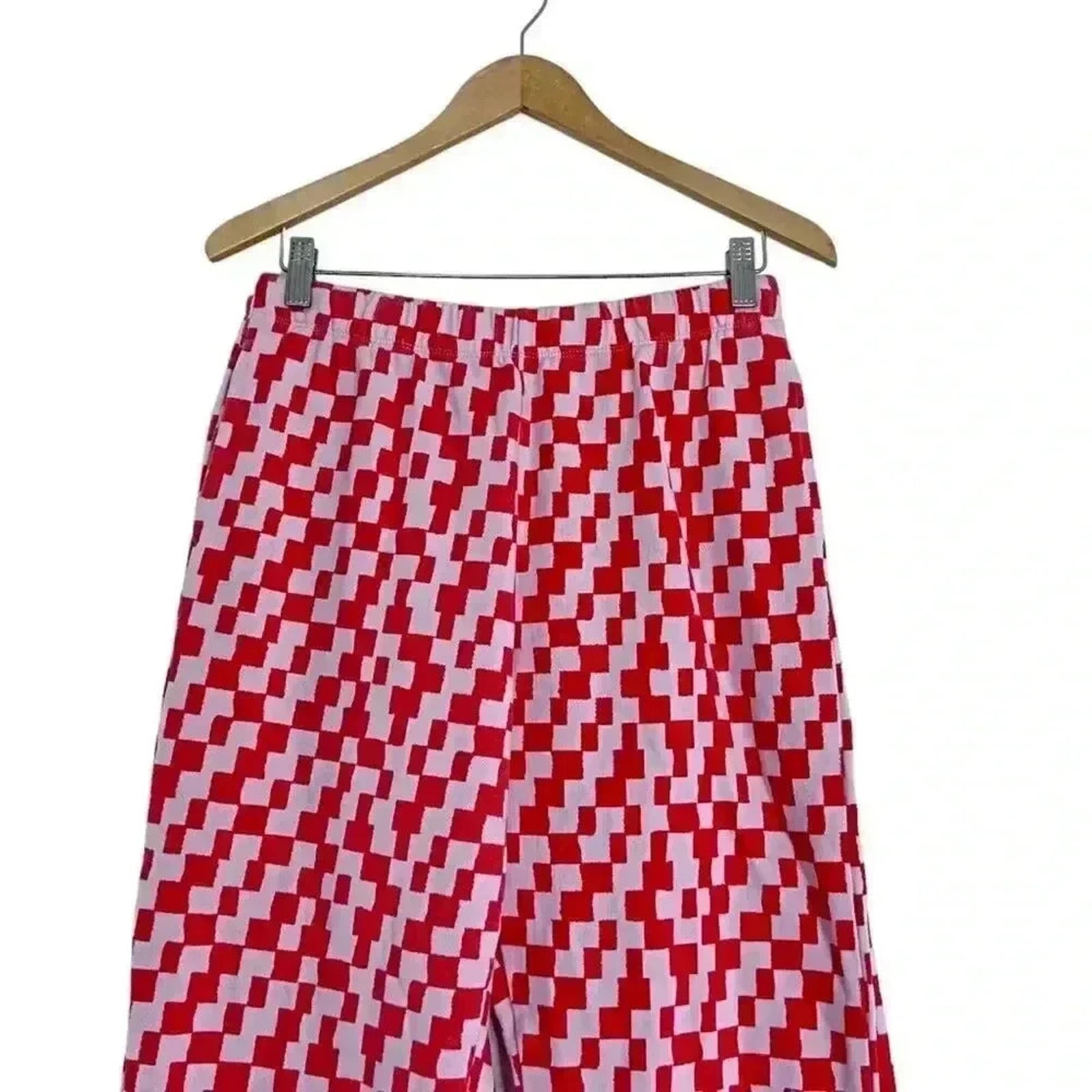 BP Pink and Orange Checker Print Geometric Terry Cloth Sweatpants Women's Size M