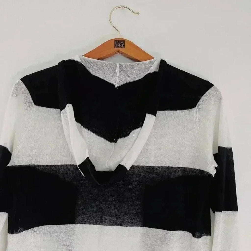 Acrobat Black and White Striped Linen Cardigan Long Sleeve Women's Size S