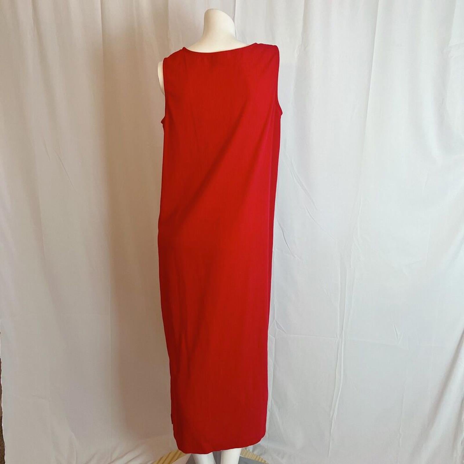 90s Vintage Teddi Red Column Maxi Dress Flower Embroidered Women's Size M