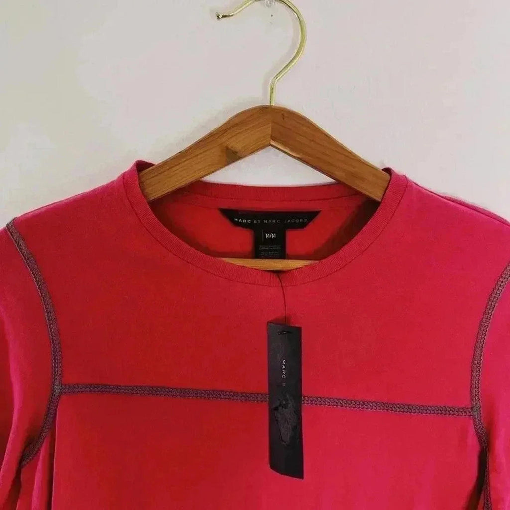 Marc Jacobs Red Crewneck Tee Exposed Stitching MBMJ Women's Size M