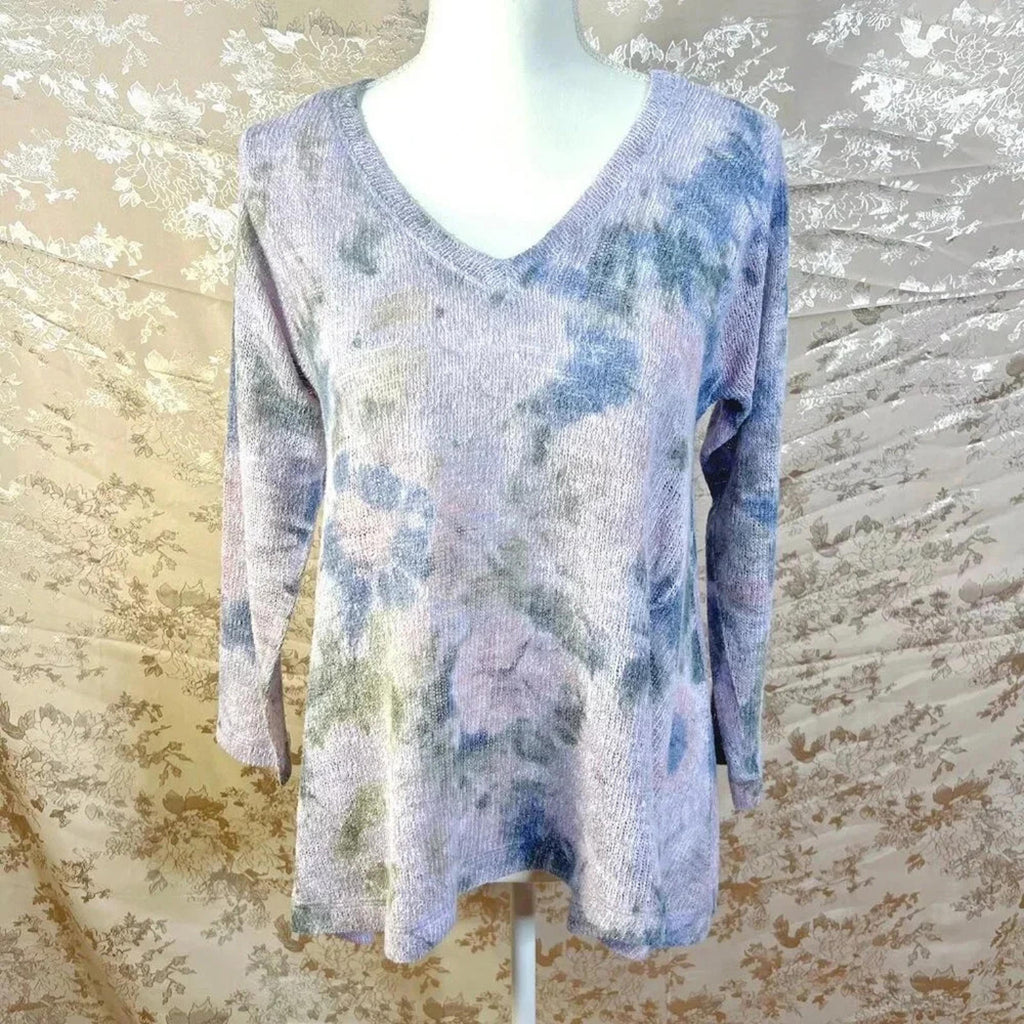 Nally & Millie Purple Floral Watercolor Knit Sweater Women's Size M