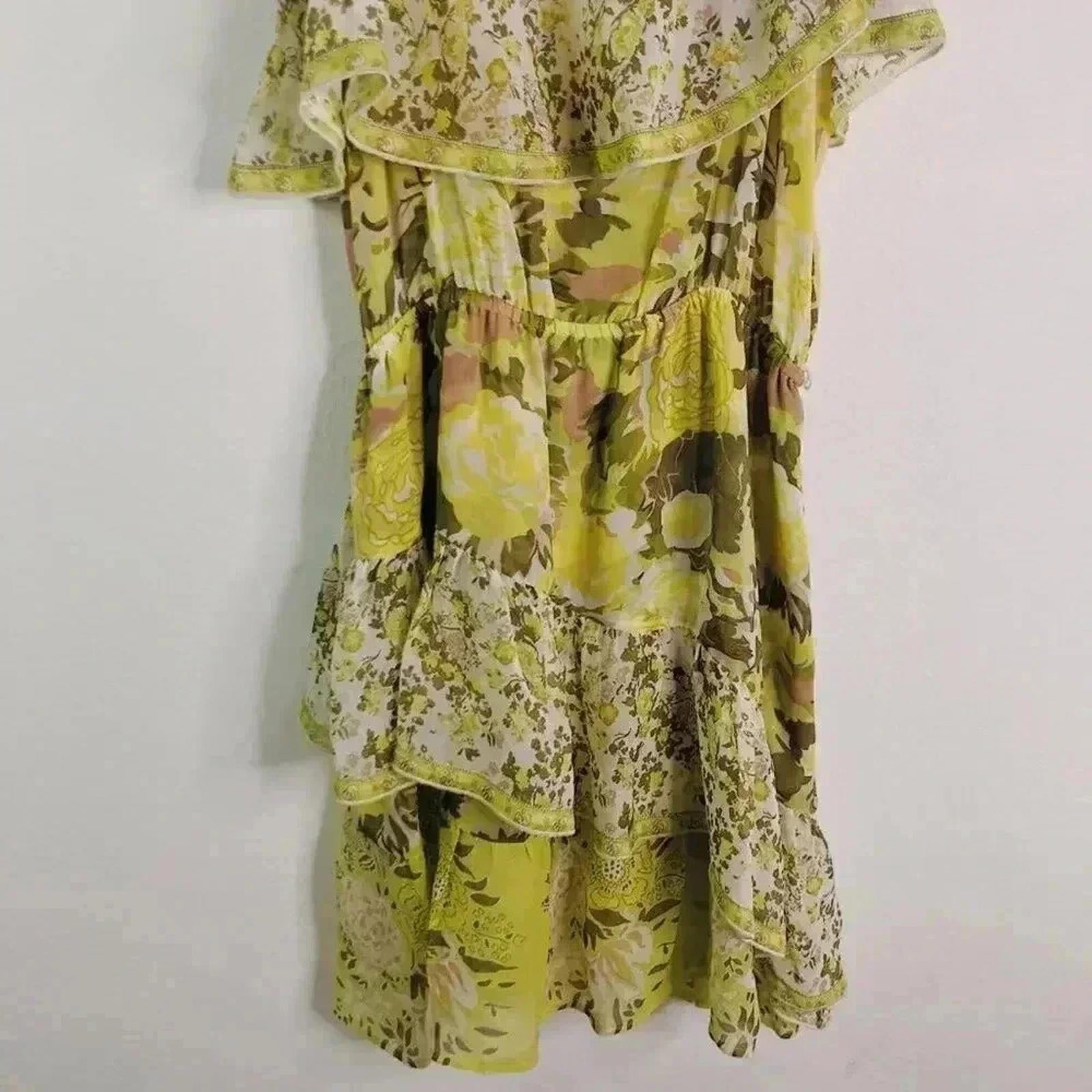 Joie Silk Yellow Floral Ruffled Dress Cottagecore Coquette Fairy Women's Size S