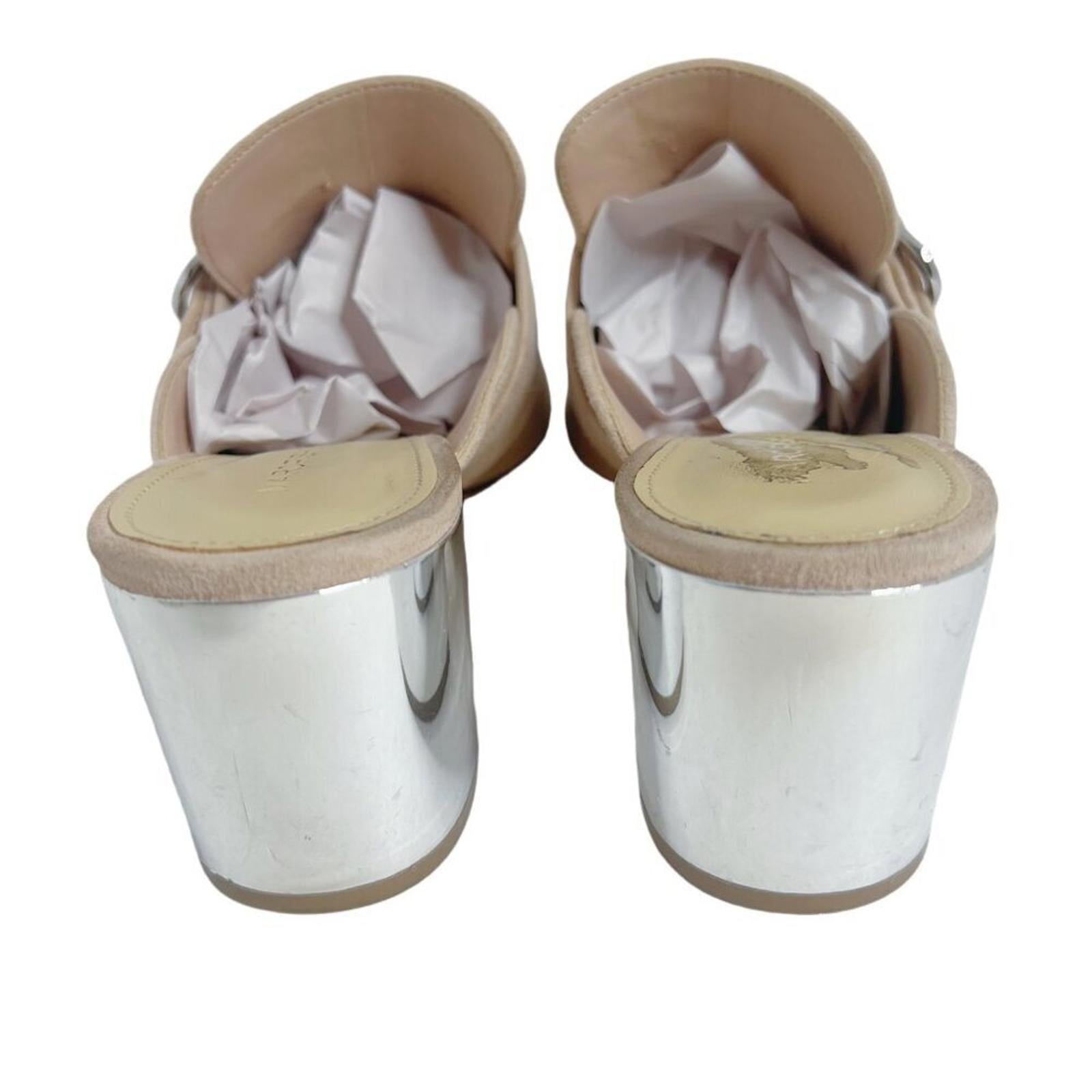 Marc Fisher Rima Tan Blush Suede Sandal Silver Block Heel Mule Slides Size 8