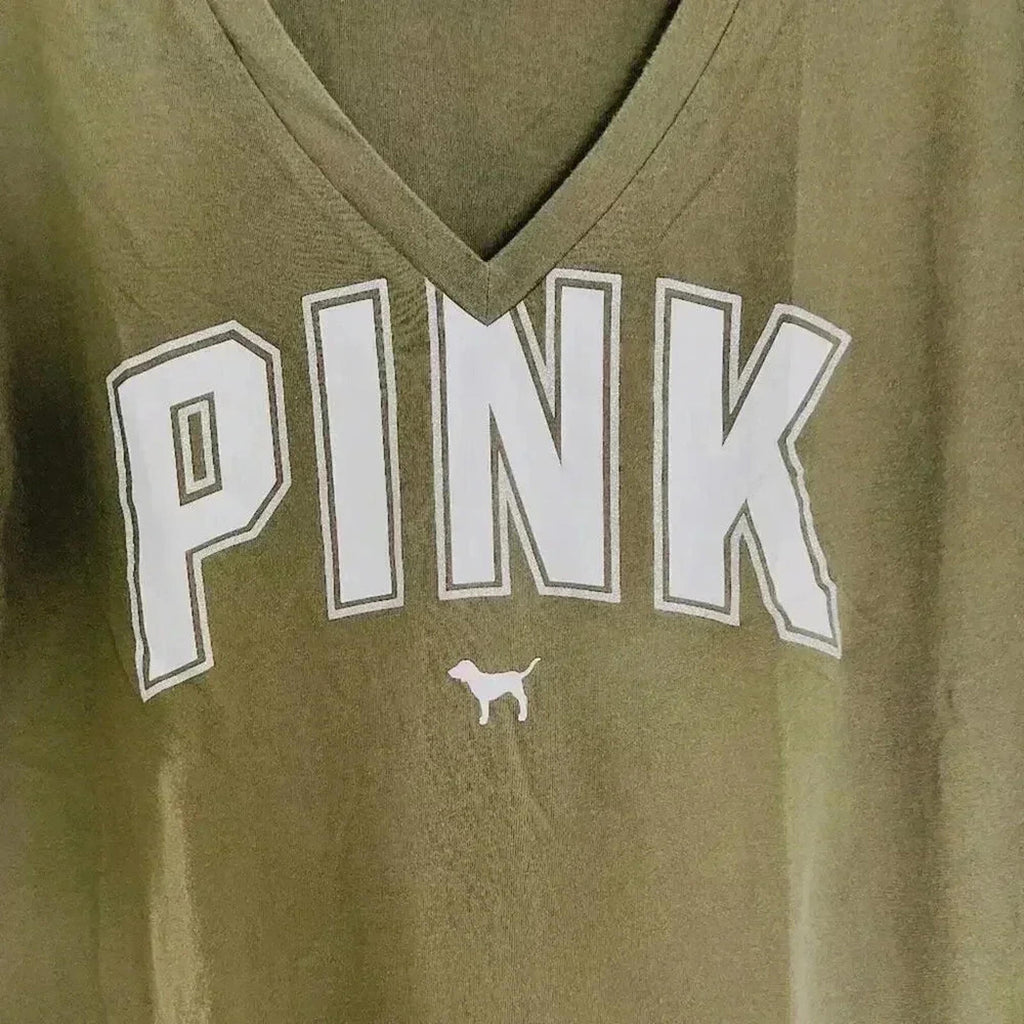 VS Pink Victoria's Secret Forest Green V Neck Tee Women's Size M