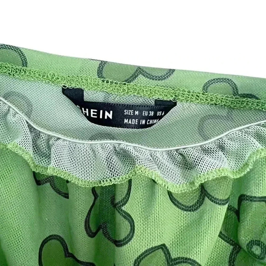 ❤️ 3/$15 Shein Green Floral Mesh Triangle Tank Top Rave Festival Womens' Size M