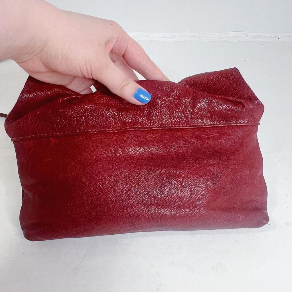 RARE Vintage Susan Farber Dark Red Leather Bow Crossbody Bag Purse Coquette