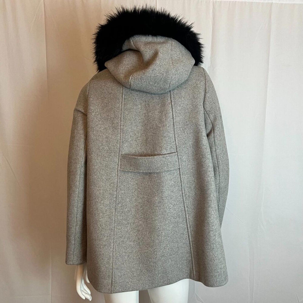 Maje Greli Fur Trimmed Coat Grey Wool Jacket Black Fur Size 38 EU M US