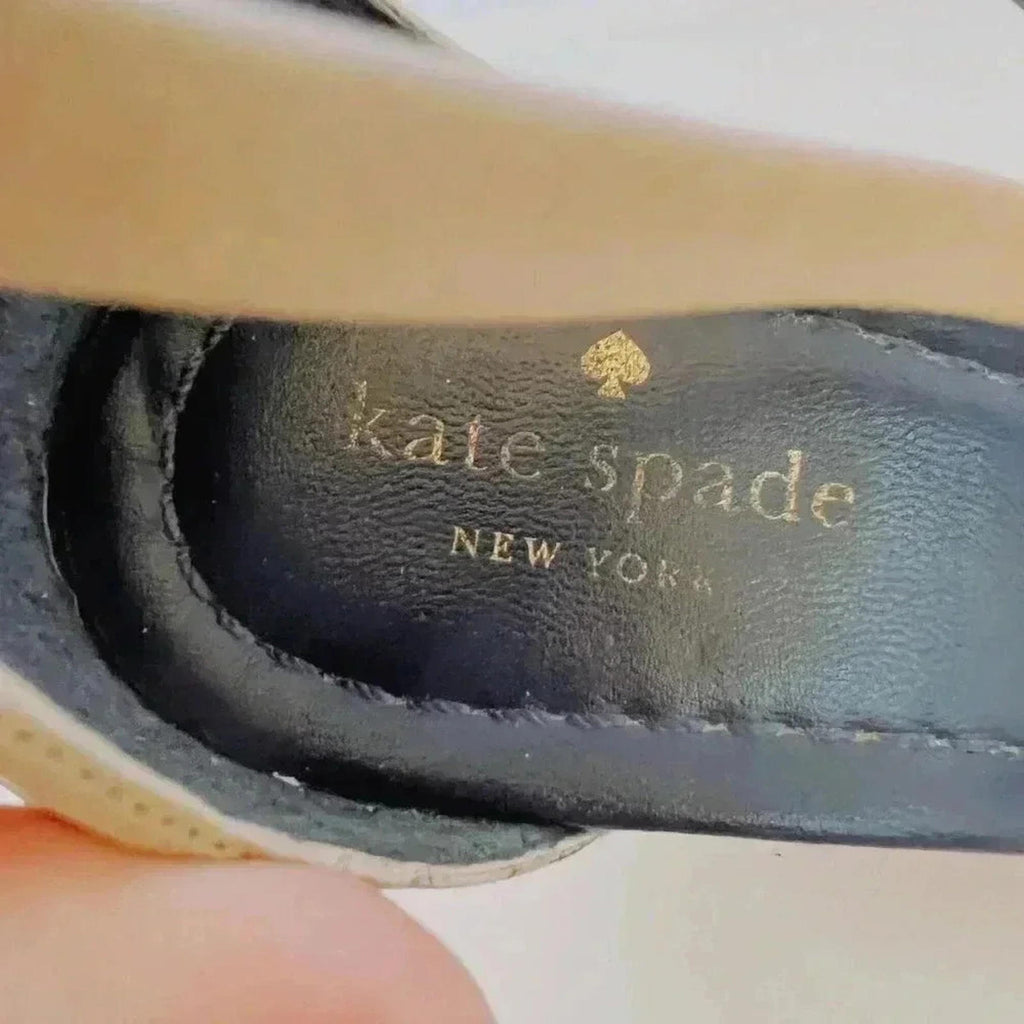Kate Spade Black and Tan Leather Woven Wedges Women's Size 8