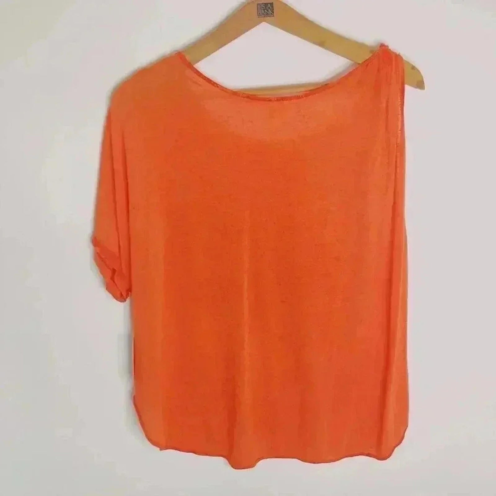 NWT Free People Orange Asymmetrical Burnout T Shirt Top Women's Size S