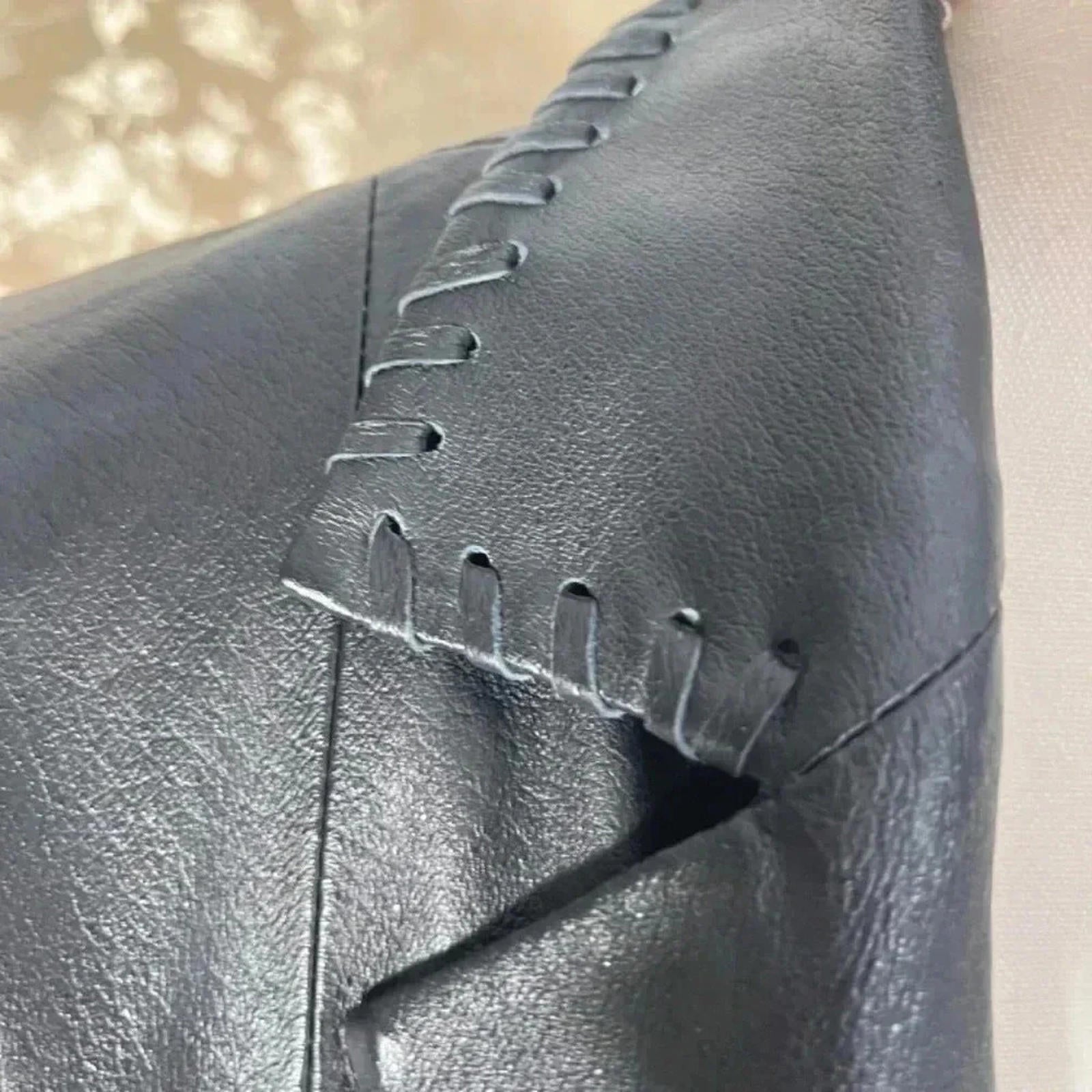 Vintage Newport News Black Leather Jacket Stitched Detailing Size 8