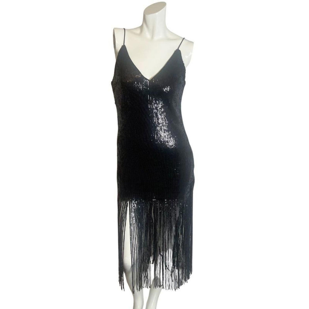 Forever 21 Black Sequined Fringe Dress Flapper Dress Women's Size M