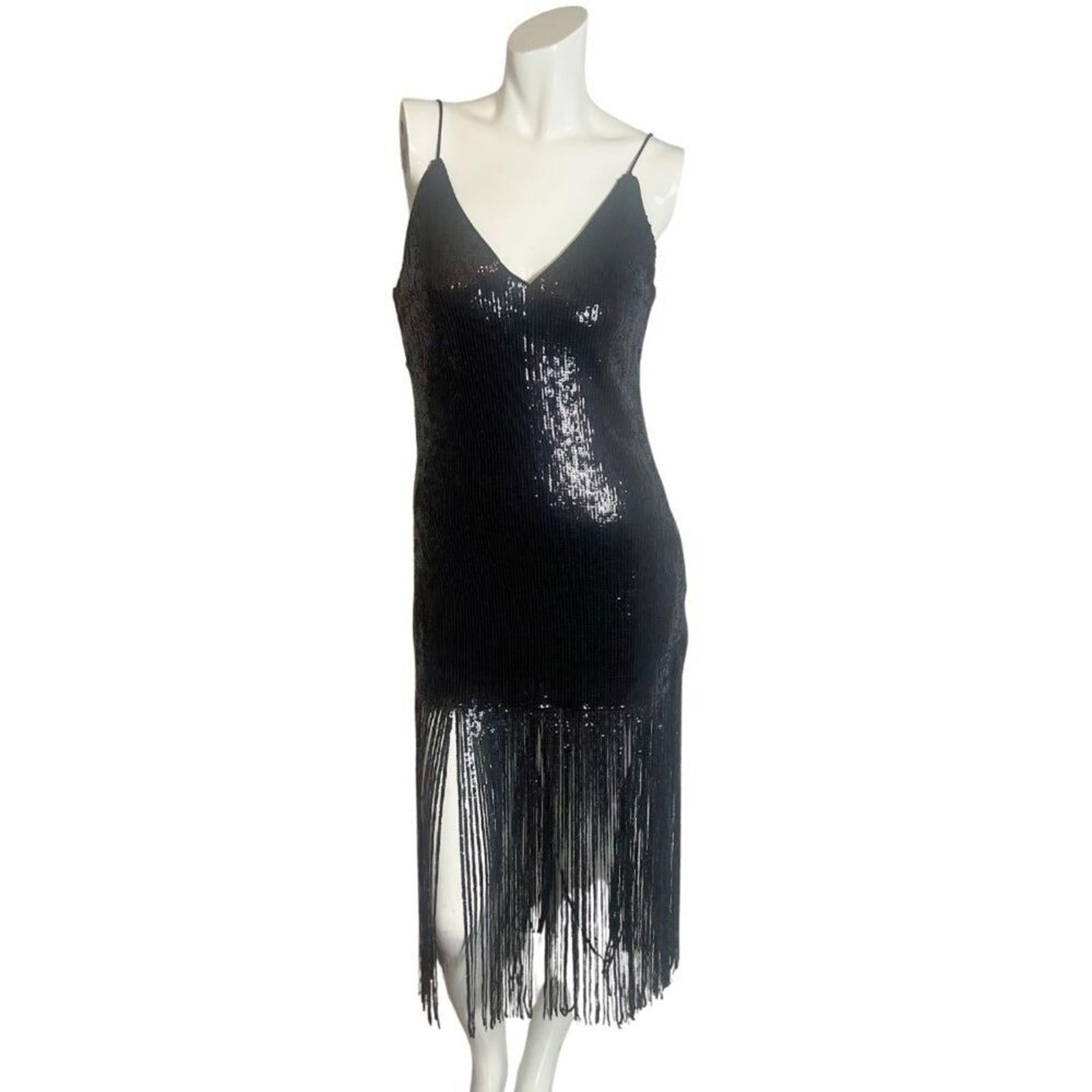 Forever 21 Black Sequined Fringe Dress Flapper Dress Women's Size M