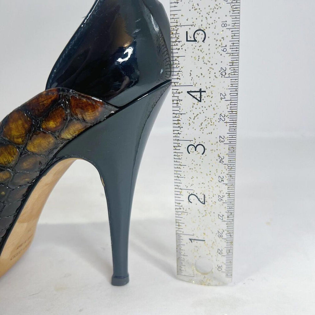 Giuseppe Zanotti Crocodile Embossed Patent Leather Pumps Peep Toe Heels Size