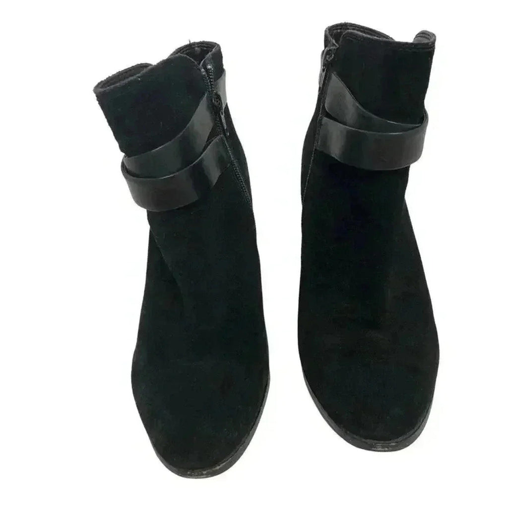 Gianni Bini Black Suede Buckled Heeled Booties Ankle Boots Women's Size 7
