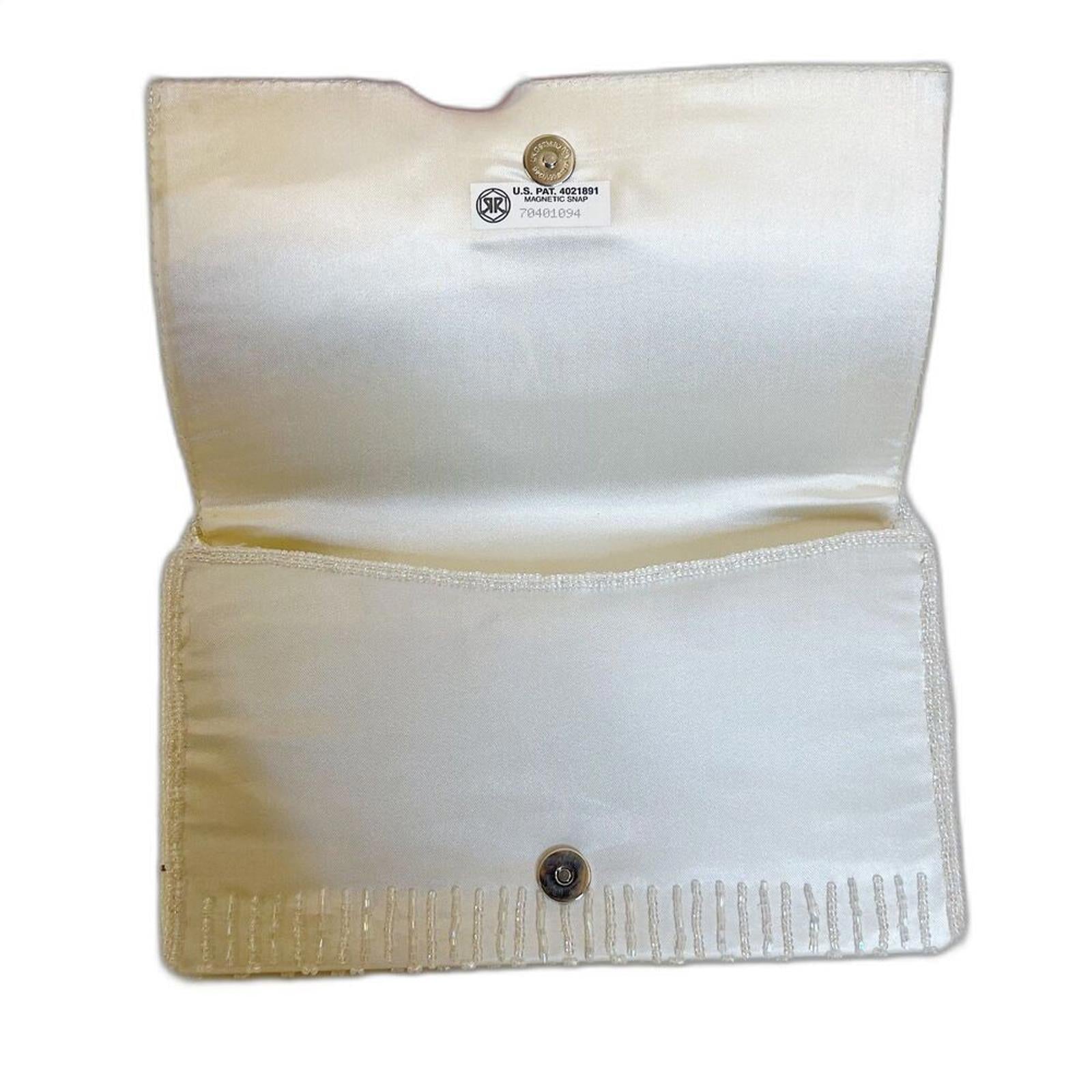 Vintage 80s La Regale White Beaded Evening Bag Clutch Structured