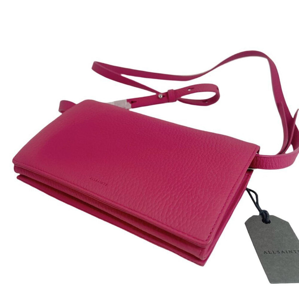 NWT AllSaints Fetch Pink Pebbled Leather Crossbody Wallet Chain Strap Bag