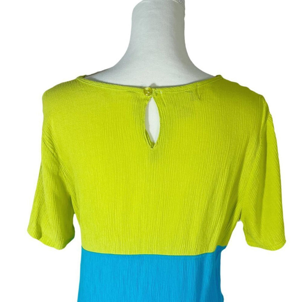 Diane Von Furstenburg Blue Green Color Block Maxi Dress Summer Beach Size M