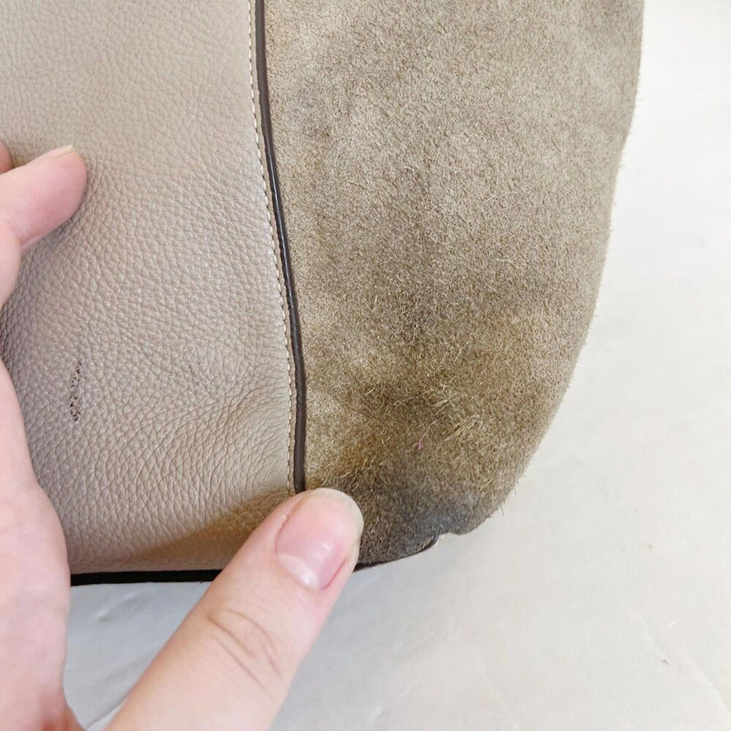 Coach Ava Tote in Taupe Leather and Suede Mixed Fabric Shoulder Bag Purse